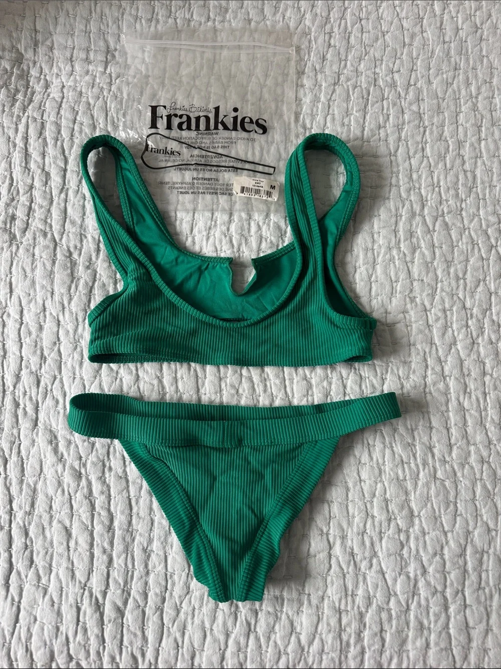 Frankie's Cole Ribbed Bikinis Emerald Cutout Two-Piece Set